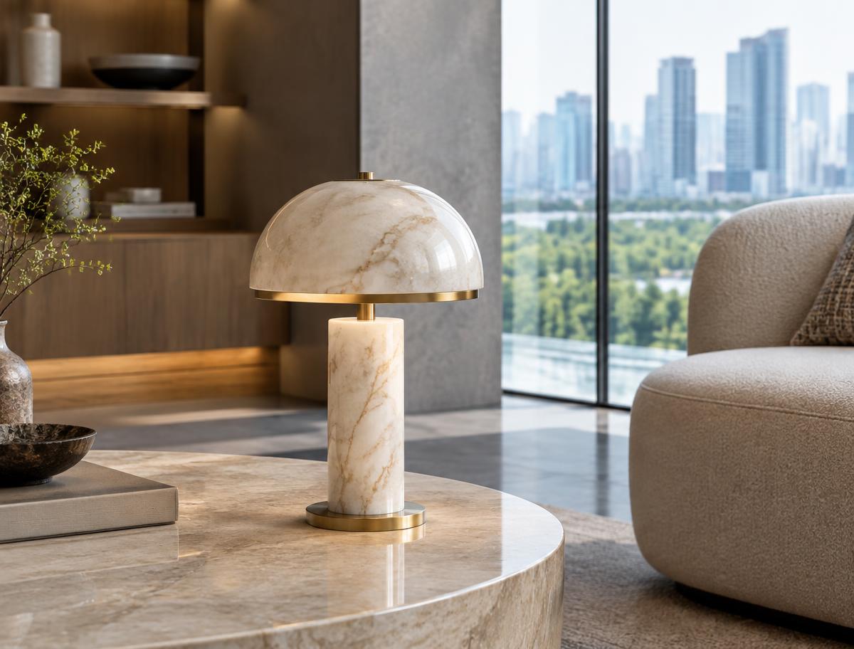 Lampe nomade marbre crème, repéré à Guangzhou